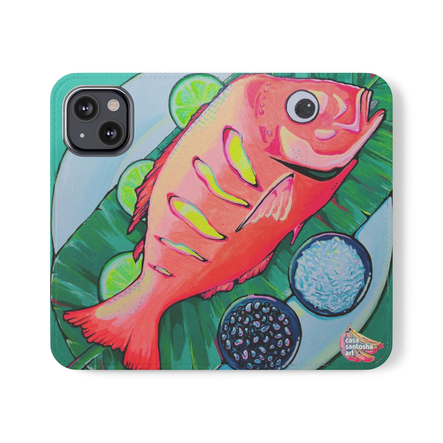 Neon Fried Fish Flip Phone Case – Wallet Cover with Card Slots