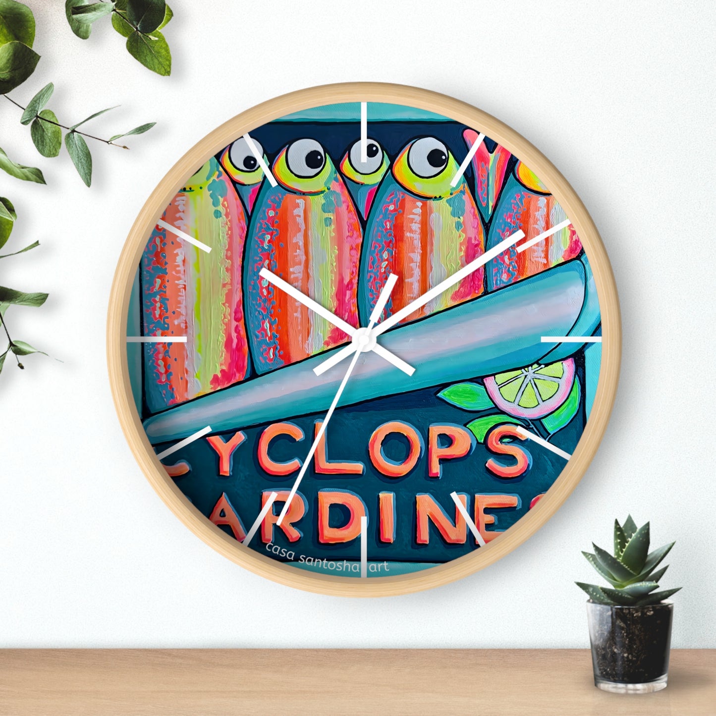 Neon Sardines Pop Art Wall Clock
