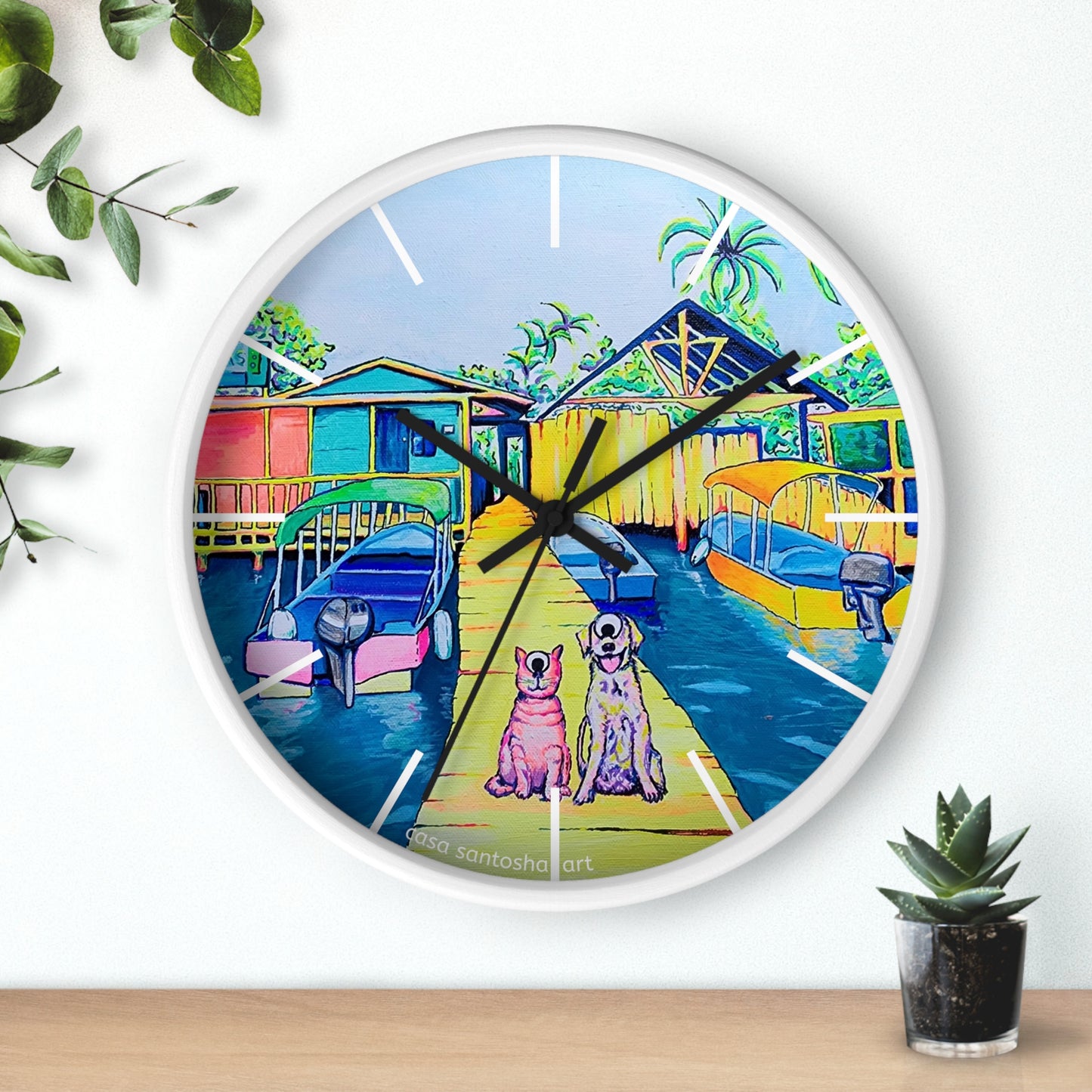 Cyclops Cat and Dog in Bocas Pop Art Wall Clock