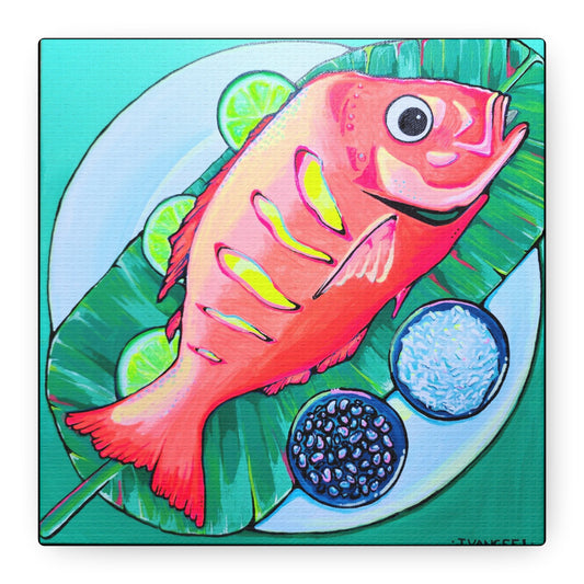 Vibrant Fried Fish Canvas Print, Original Artist Design, Home Decor, Wall Art