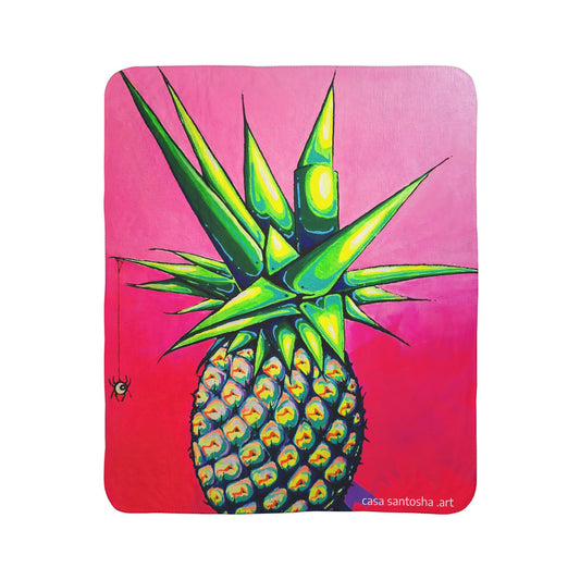 Neon Pineapple Fleece Sherpa Blanket