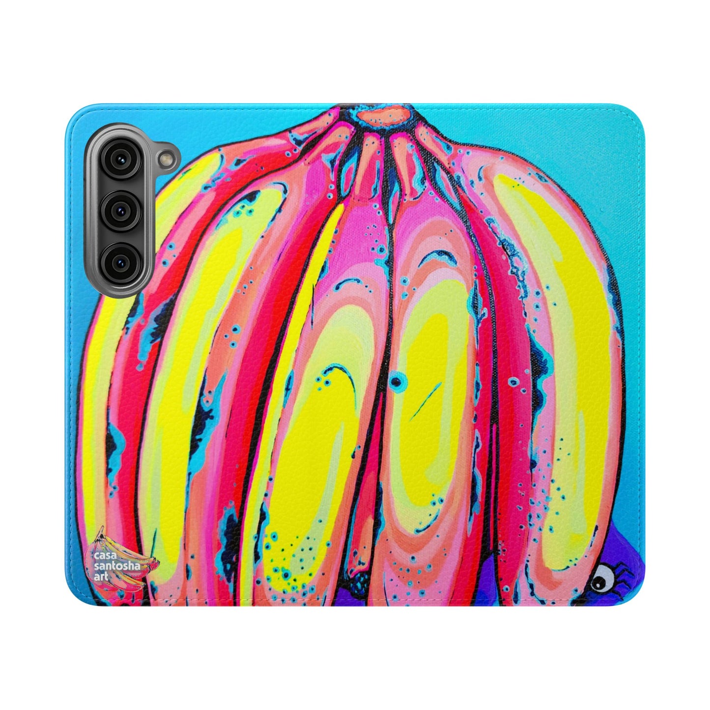 Neon Fat Bananas Flip Phone Case – Wallet Cover with Card Slots