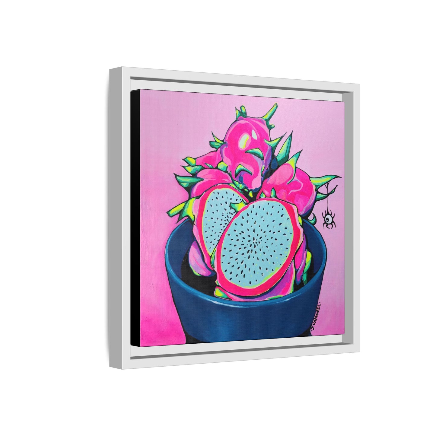 Framed Neon Pink Dragon Fruit Canvas Print