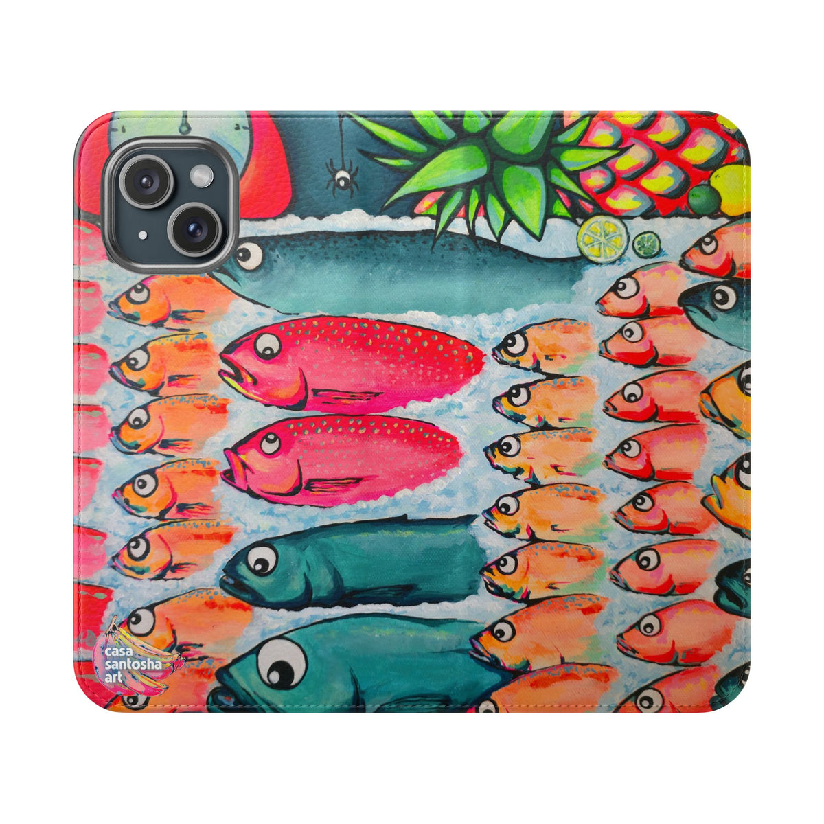 Neon Cabo Fish Market Flip Phone Case – Wallet Cover with Card Slots