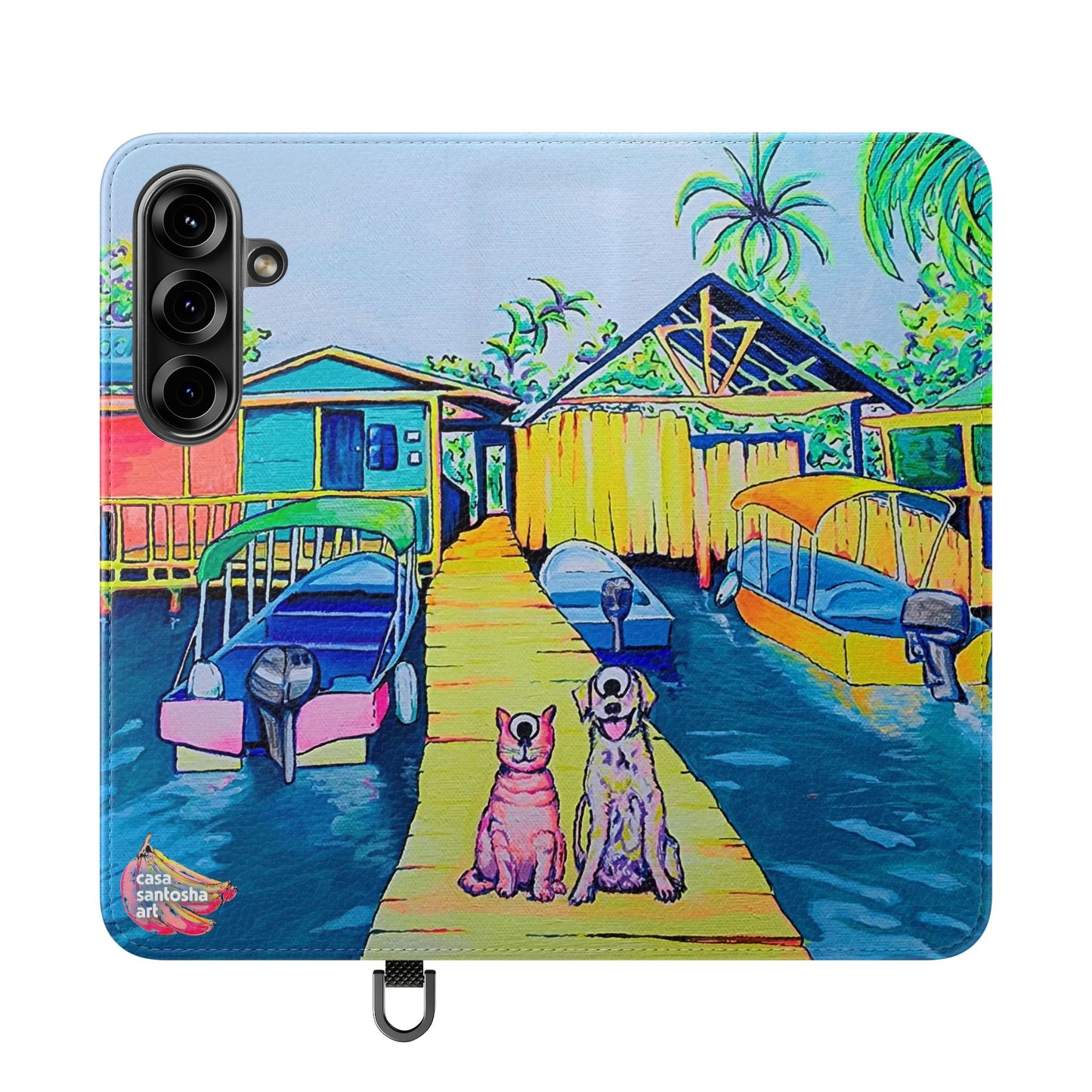 Cyclops Cat and Dog in Bocas Flip Phone Case – Wallet Cover with Card Slots