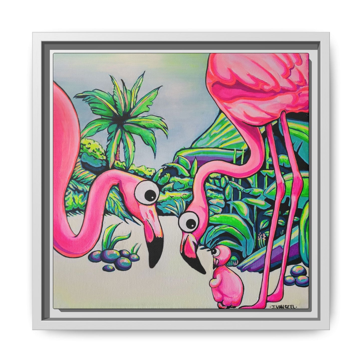 Framed Cyclops Flamingo Family Canvas Print