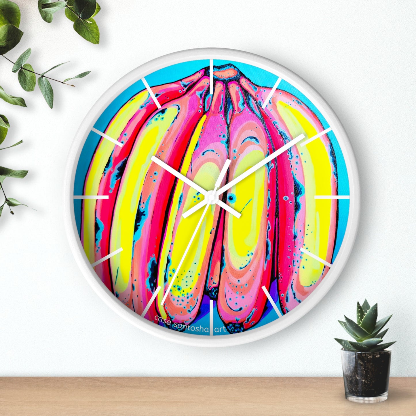 Neon Fat Bananas Pop Art Wall Clock