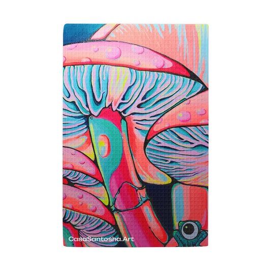 Trippy Mushrooms Waffle Weave Kitchen Hand Towel