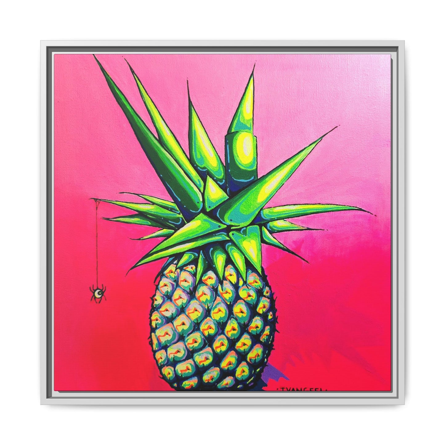 Framed Neon Pineapple Canvas Print
