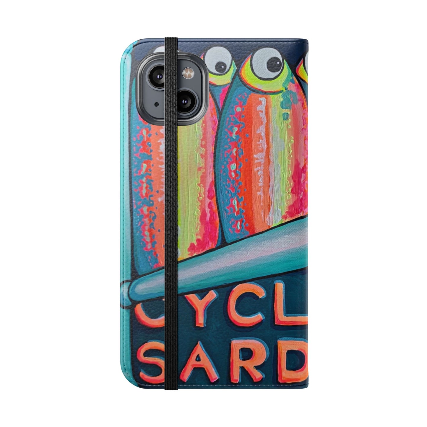 Neon Sardines Flip Phone Case – Wallet Cover with Card Slots