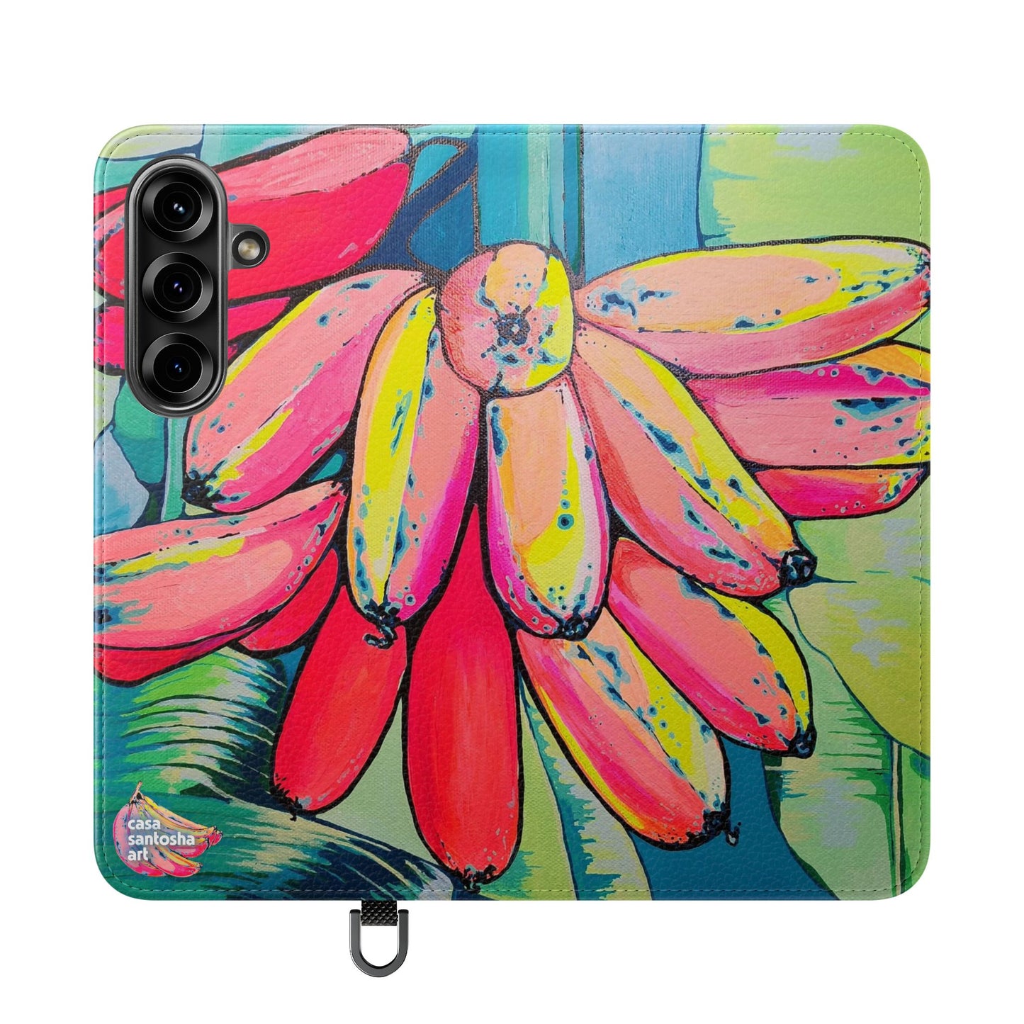 Neon Primitivo Bananas Flip Phone Case – Wallet Cover with Card Slots