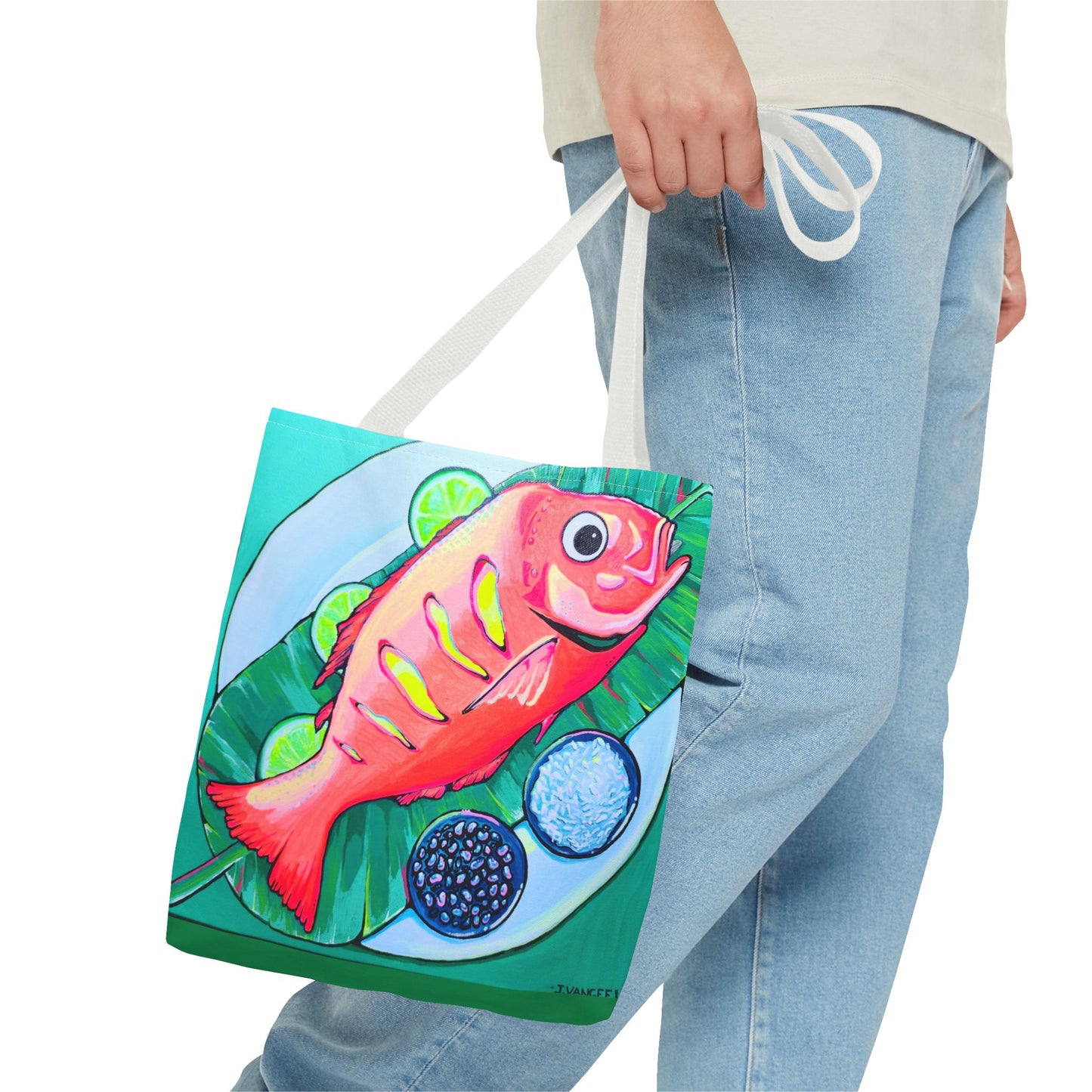 Premium Neon Fried Fish Tote Bag, Original Artist Design, Reusable Shopping Tote, Eco-Friendly