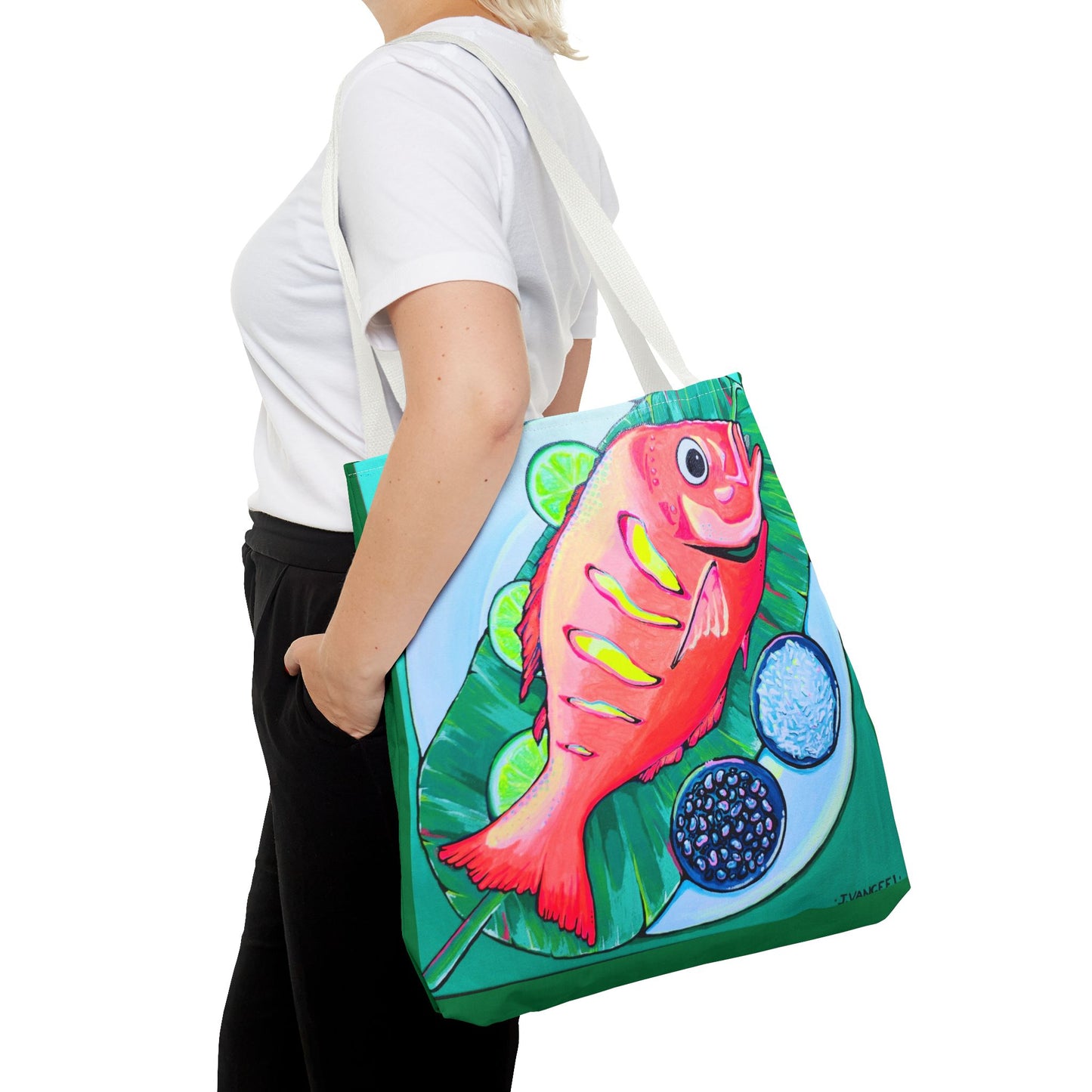 Premium Neon Fried Fish Tote Bag, Original Artist Design, Reusable Shopping Tote, Eco-Friendly