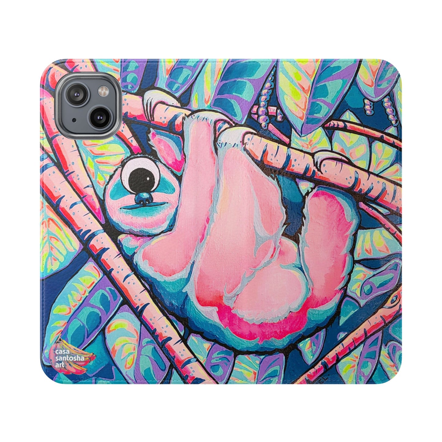 Cyclops Sloth Flip Phone Case – Wallet Cover with Card Slots