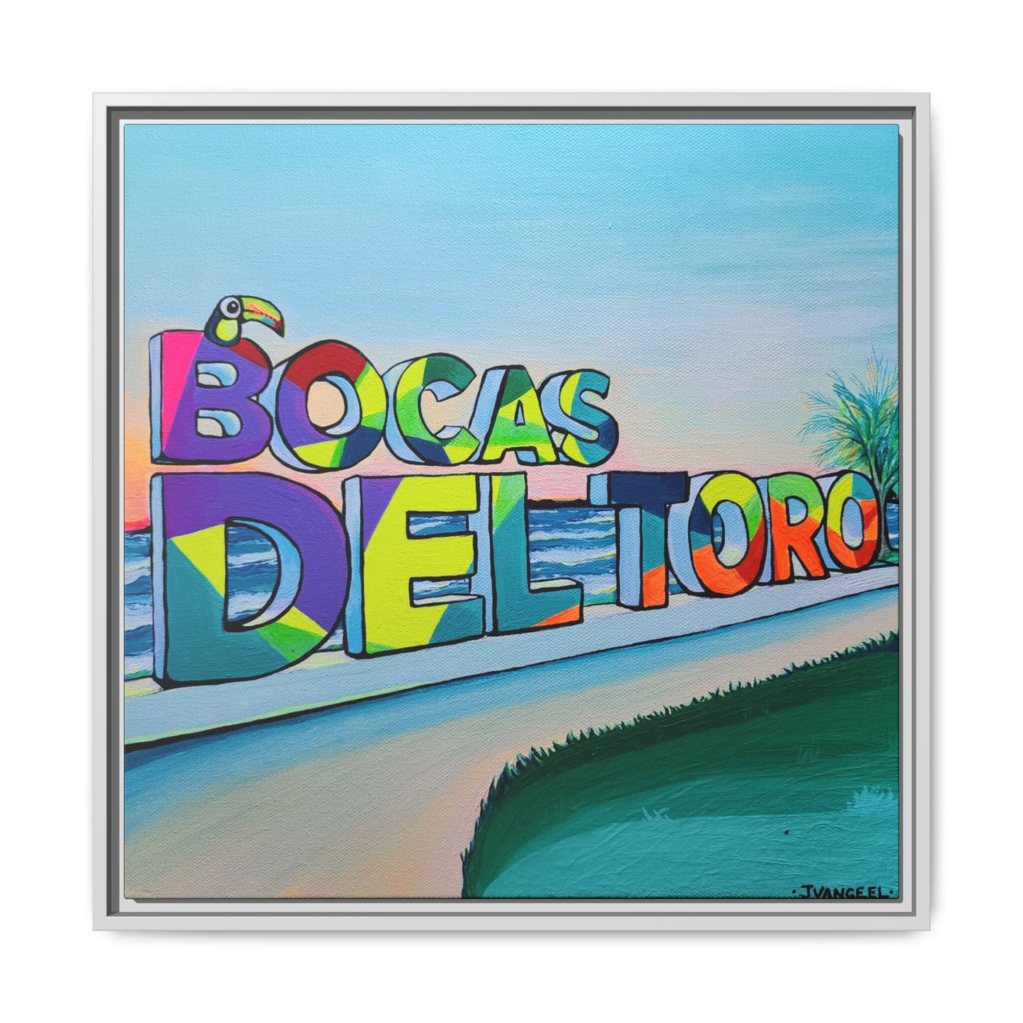 Framed Bocas Del Toro Sign Canvas Print