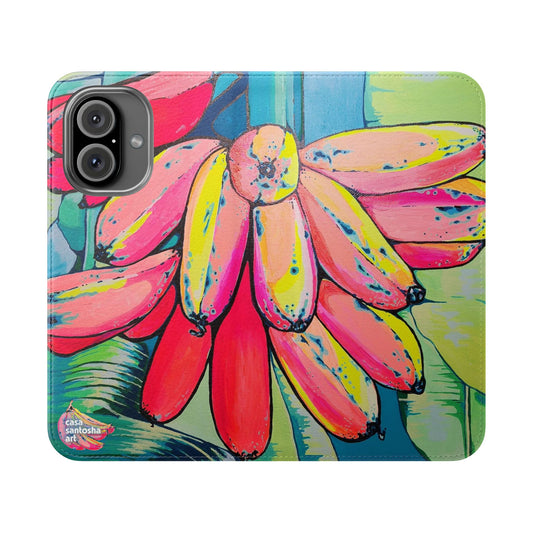 Neon Primitivo Bananas Flip Phone Case – Wallet Cover with Card Slots