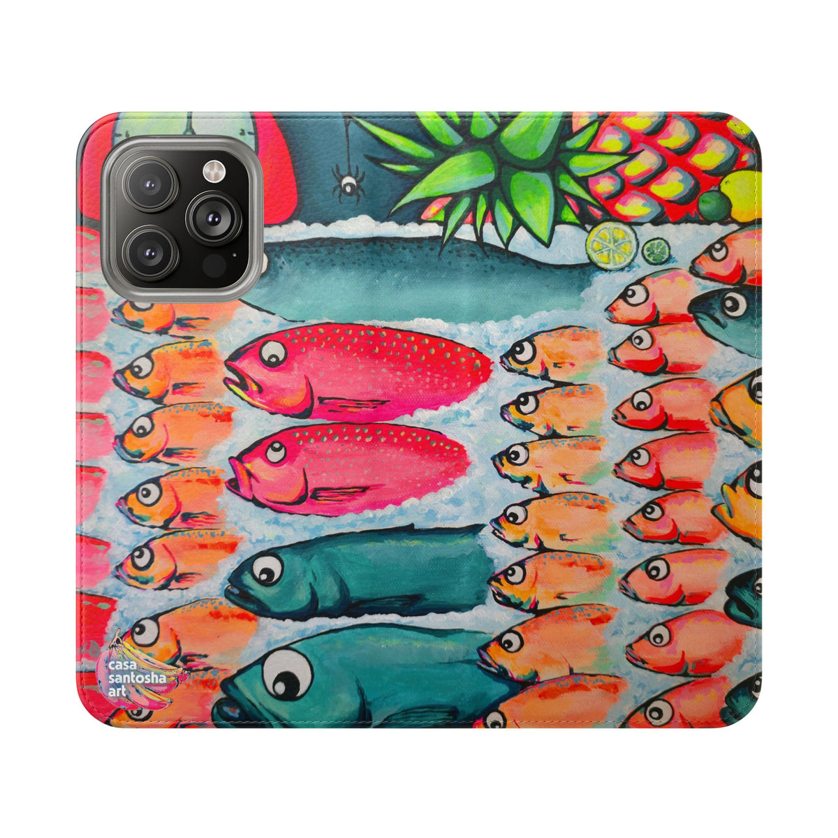 Neon Cabo Fish Market Flip Phone Case – Wallet Cover with Card Slots