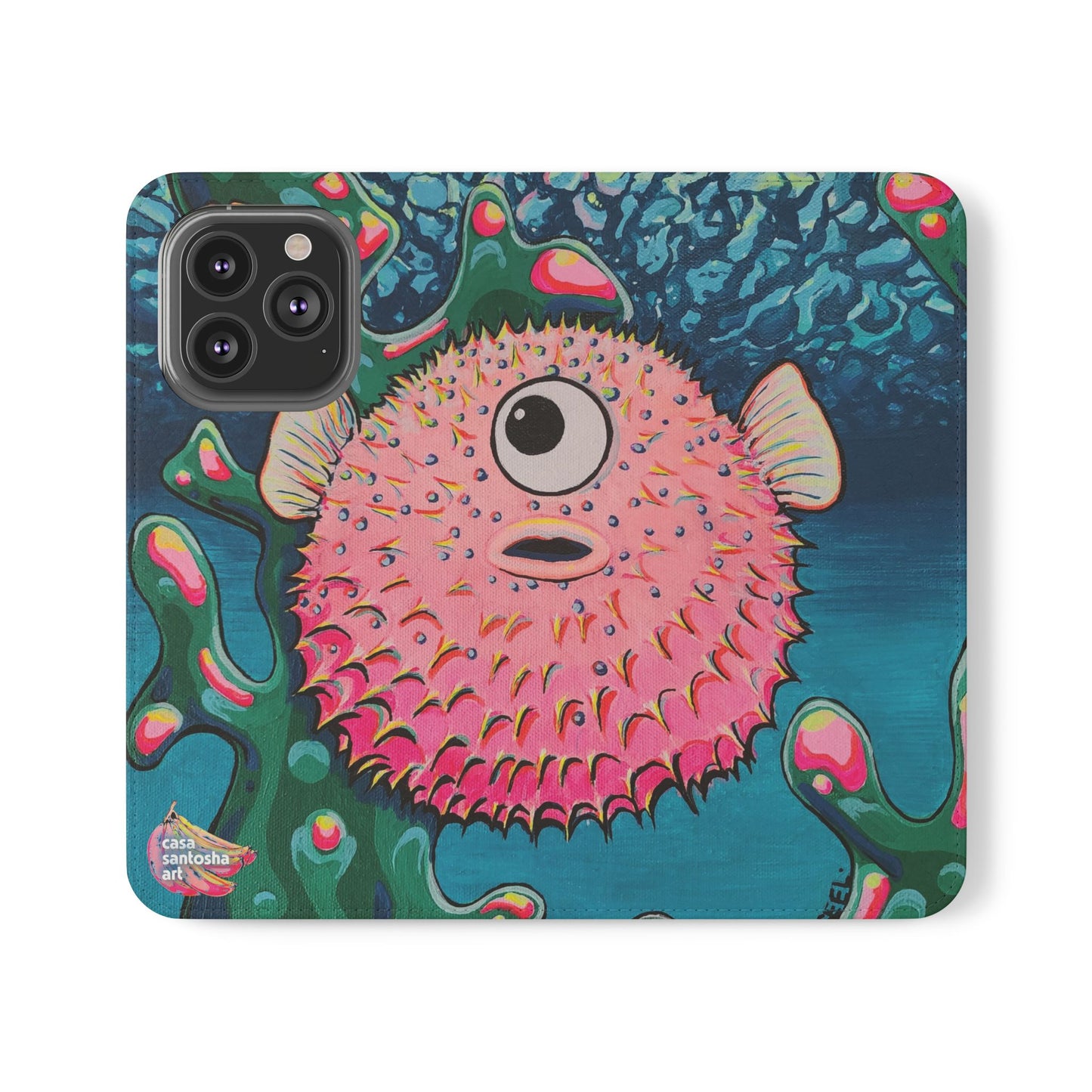 Cyclops Pufferfish Flip Phone Case – Wallet Cover with Card Slots