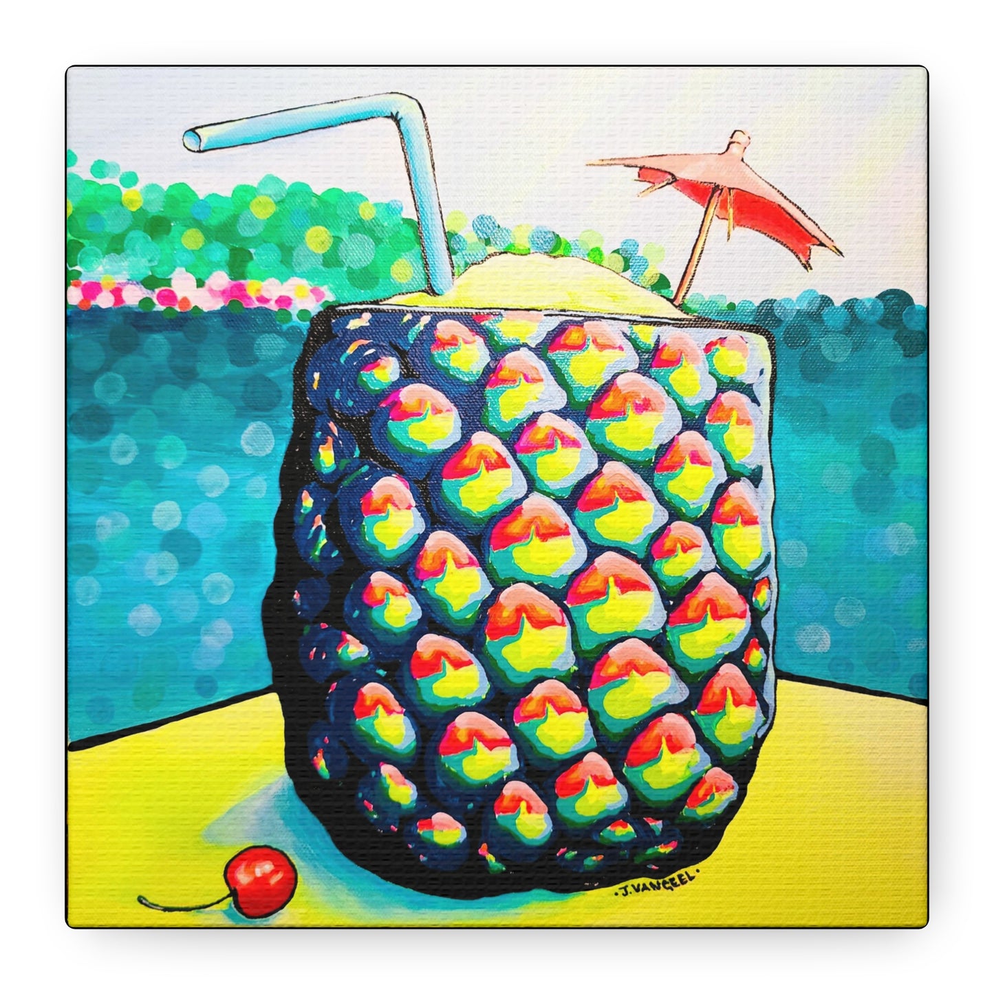 Neon Piña Colada Canvas Print, Original Artist Design, Home Decor, Wall Art