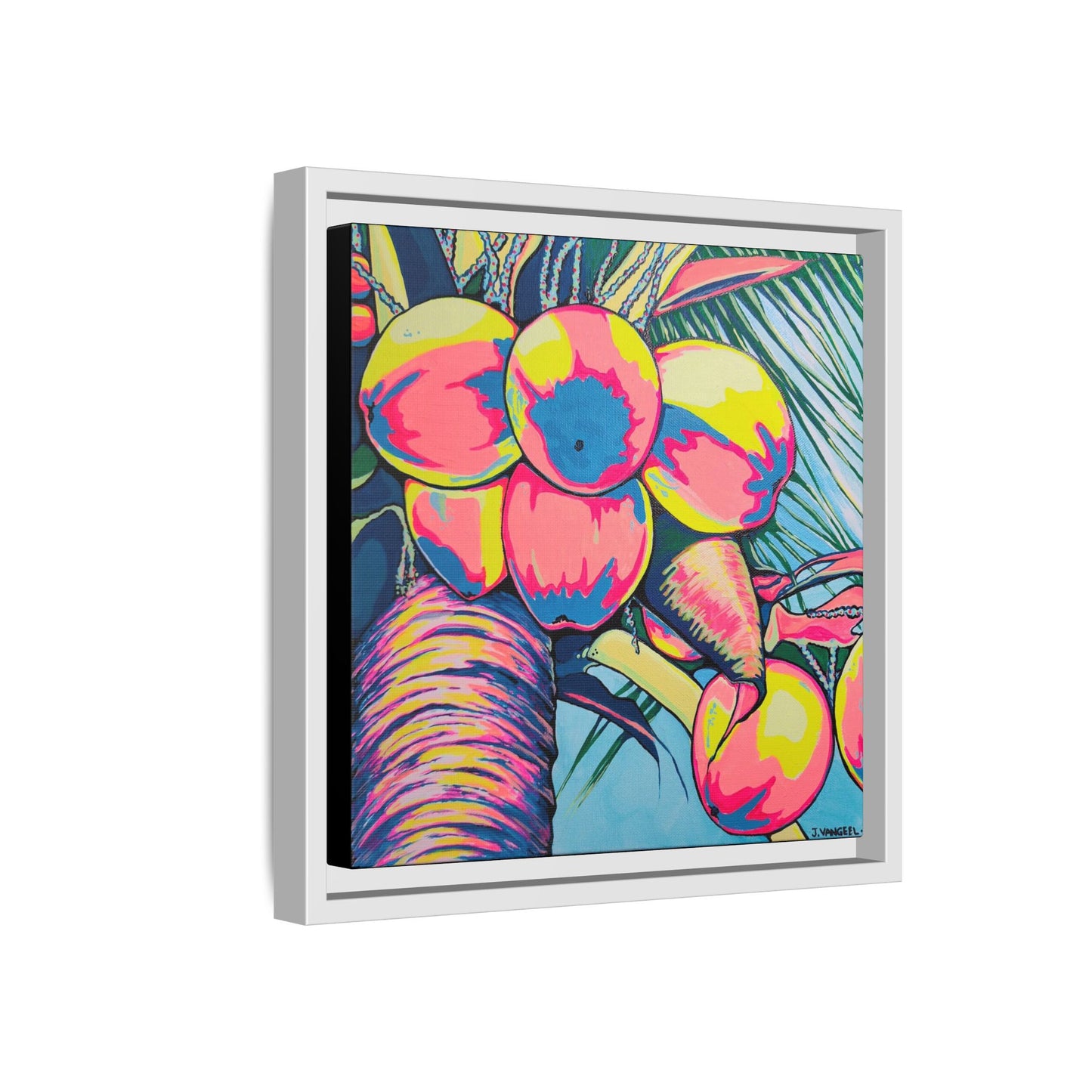 Framed Neon Coconuts Canvas Print