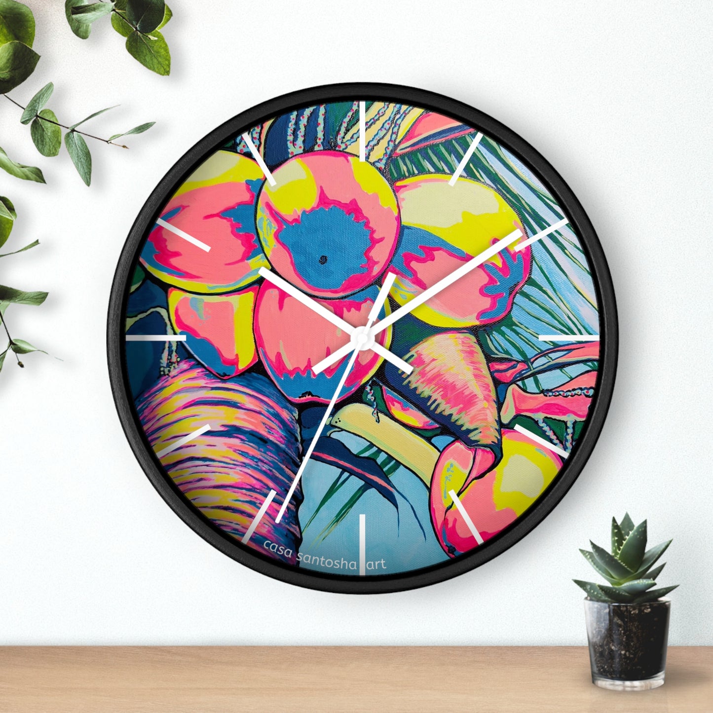 Neon Coconuts Pop Art Wall Clock