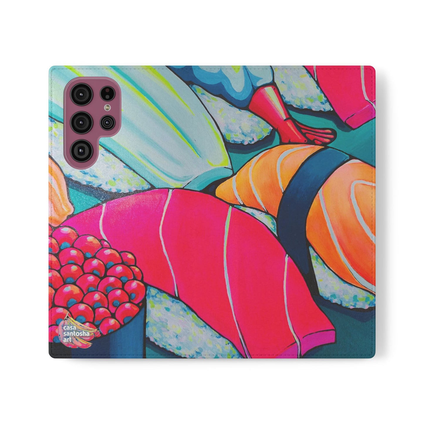 Neon Sushi Flip Phone Case – Wallet Cover with Card Slots
