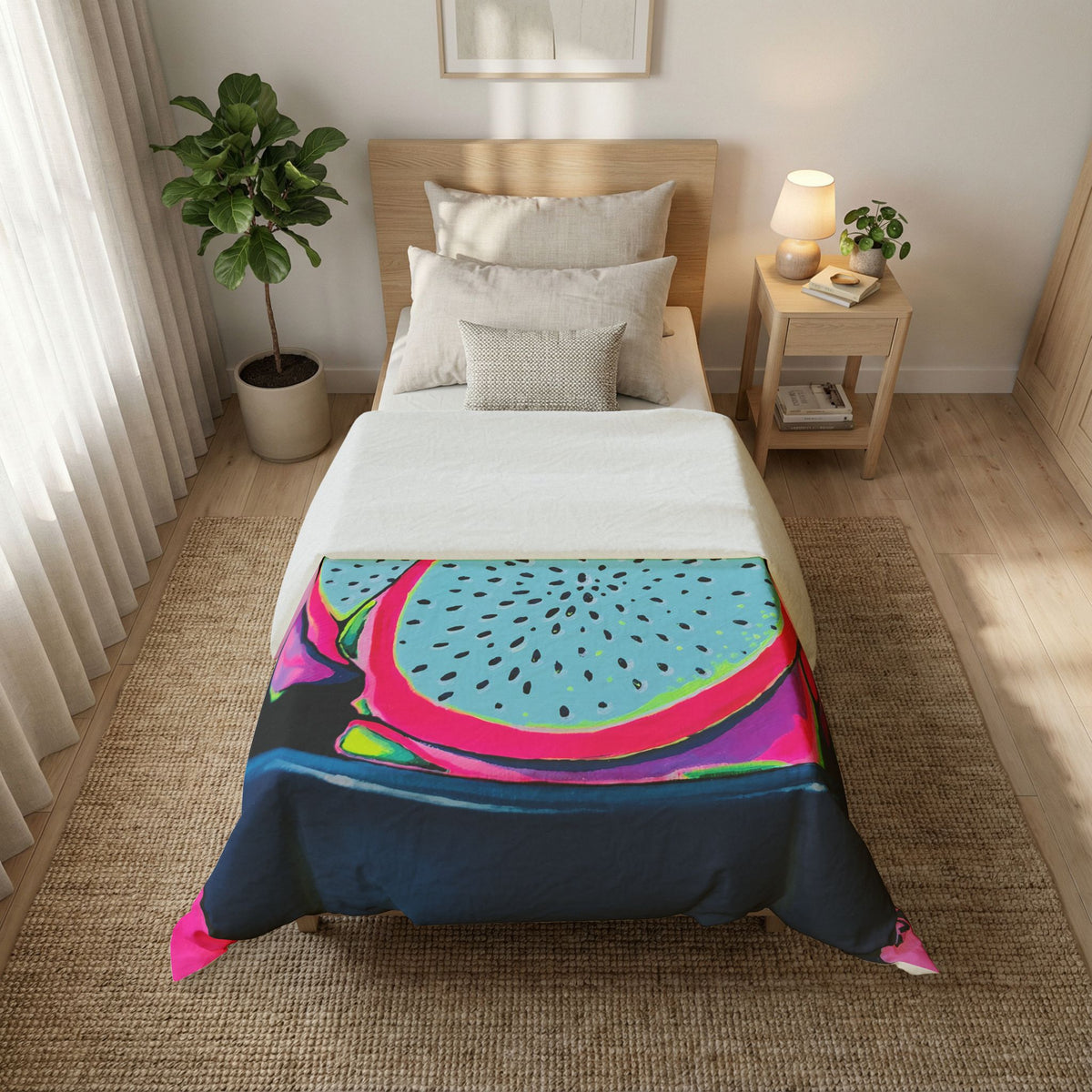 Neon Pink Dragon Fruit Duvet Cover