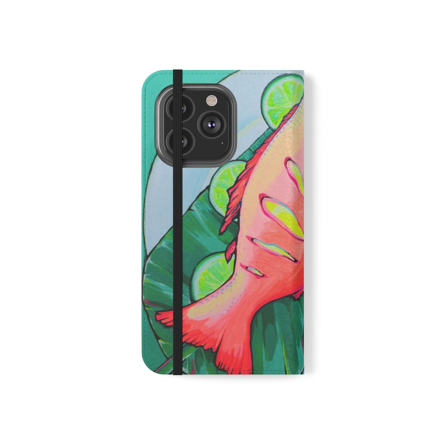 Neon Fried Fish Flip Phone Case – Wallet Cover with Card Slots
