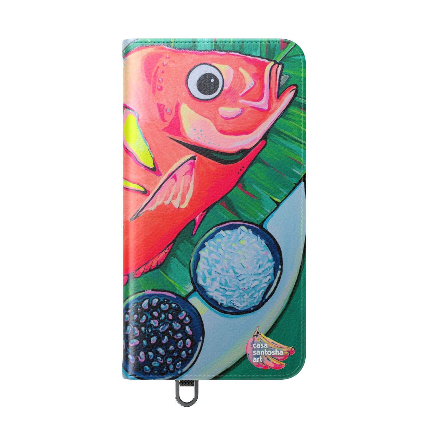 Neon Fried Fish Flip Phone Case – Wallet Cover with Card Slots