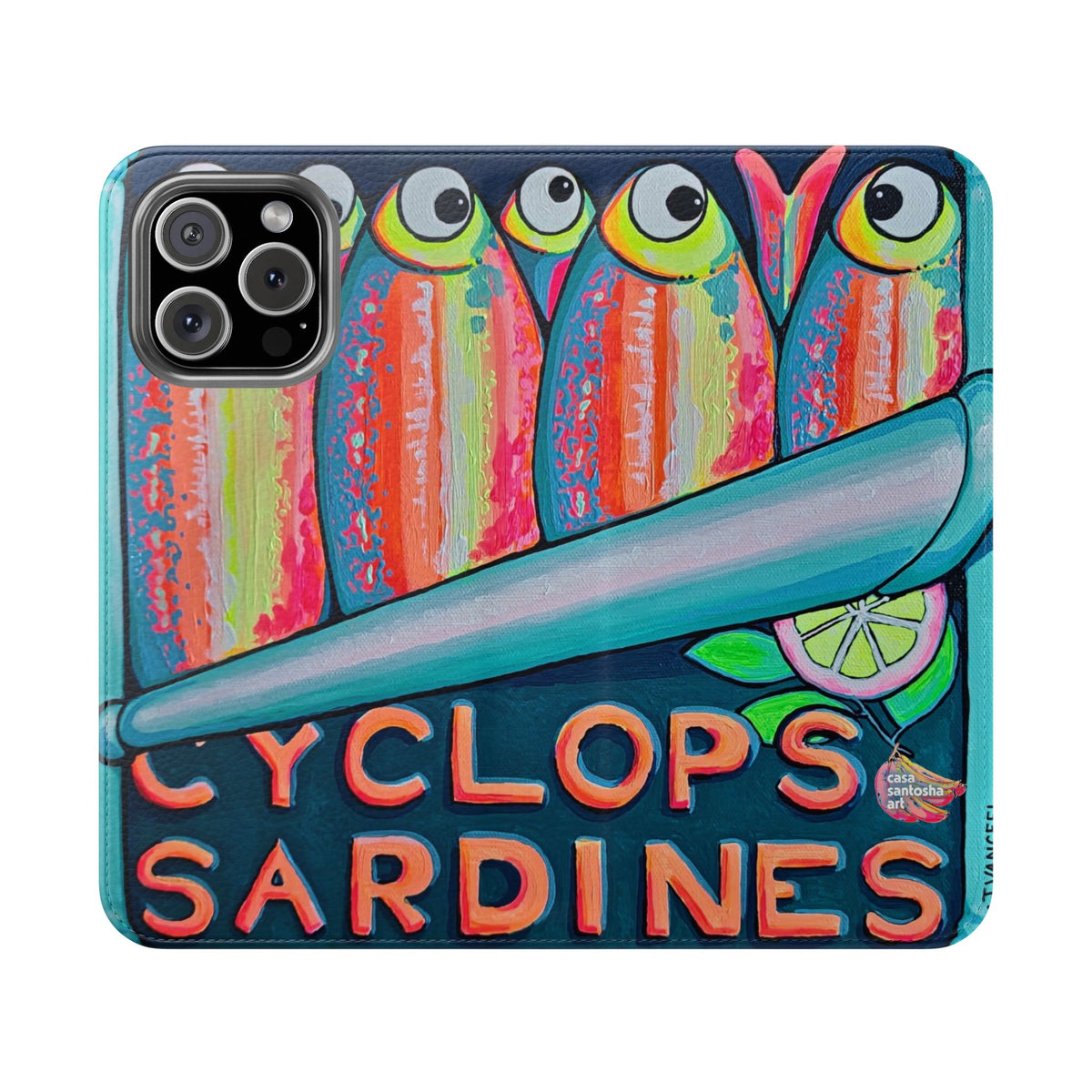 Neon Sardines Flip Phone Case – Wallet Cover with Card Slots