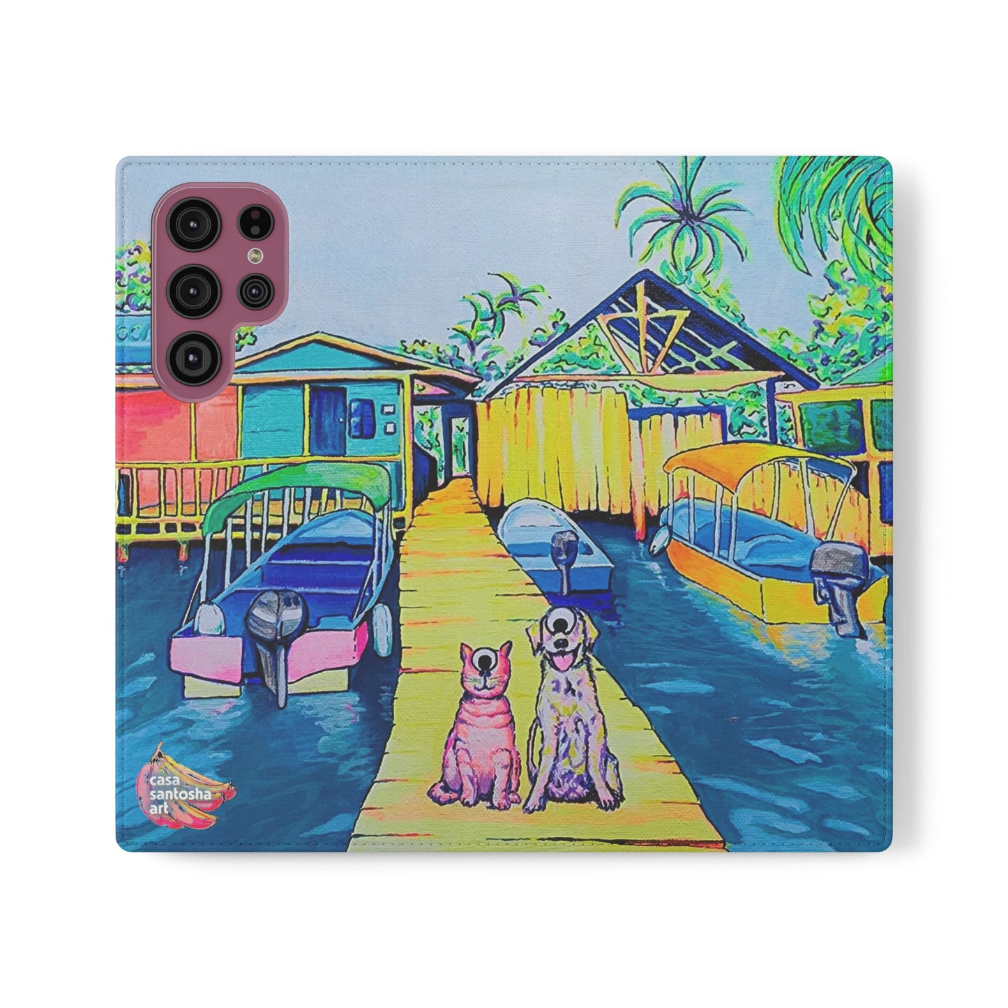 Cyclops Cat and Dog in Bocas Flip Phone Case – Wallet Cover with Card Slots