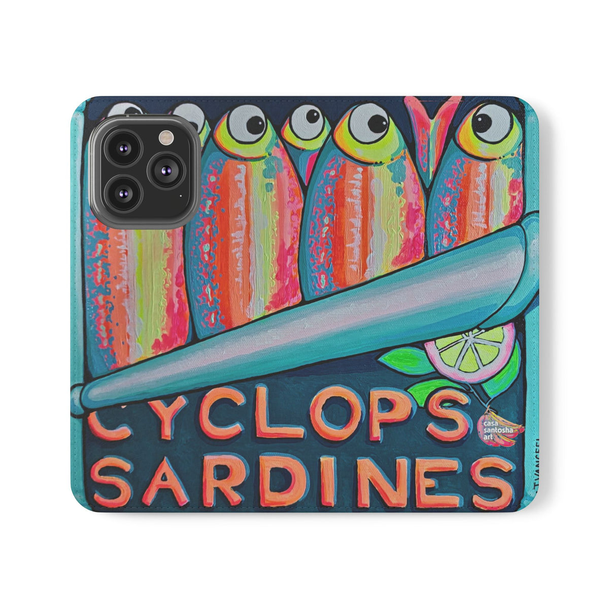 Neon Sardines Flip Phone Case – Wallet Cover with Card Slots