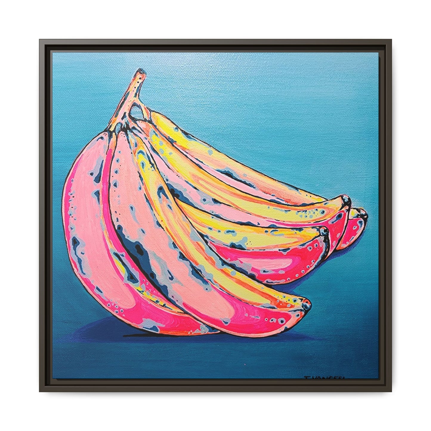 Framed Neon Bananas Canvas Print