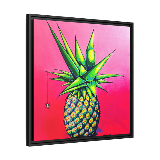 Framed Neon Pineapple Canvas Print
