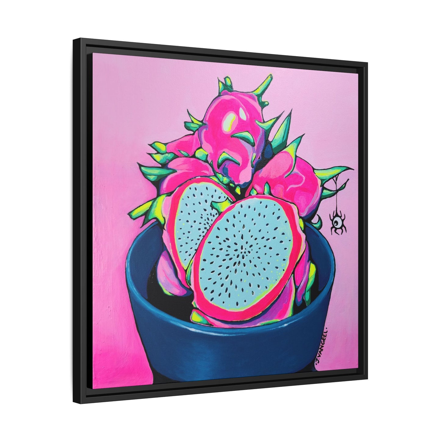 Framed Neon Pink Dragon Fruit Canvas Print