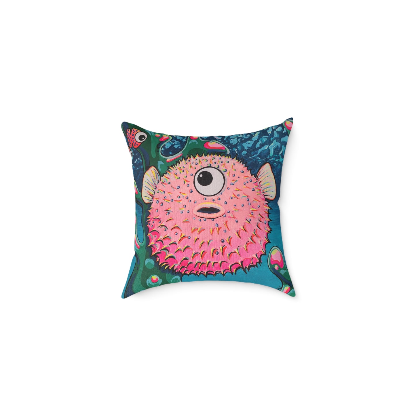Cyclops Pufferfish Art Canvas Decorative Pillow