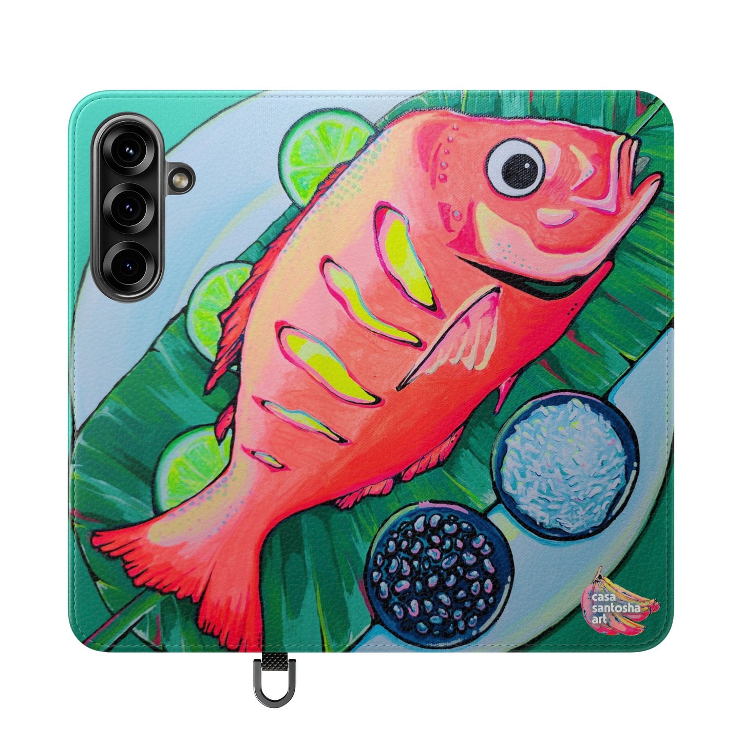 Neon Fried Fish Flip Phone Case – Wallet Cover with Card Slots