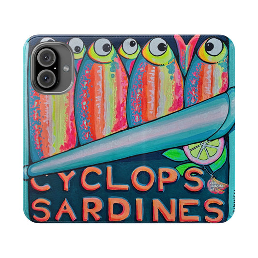 Neon Sardines Flip Phone Case – Wallet Cover with Card Slots