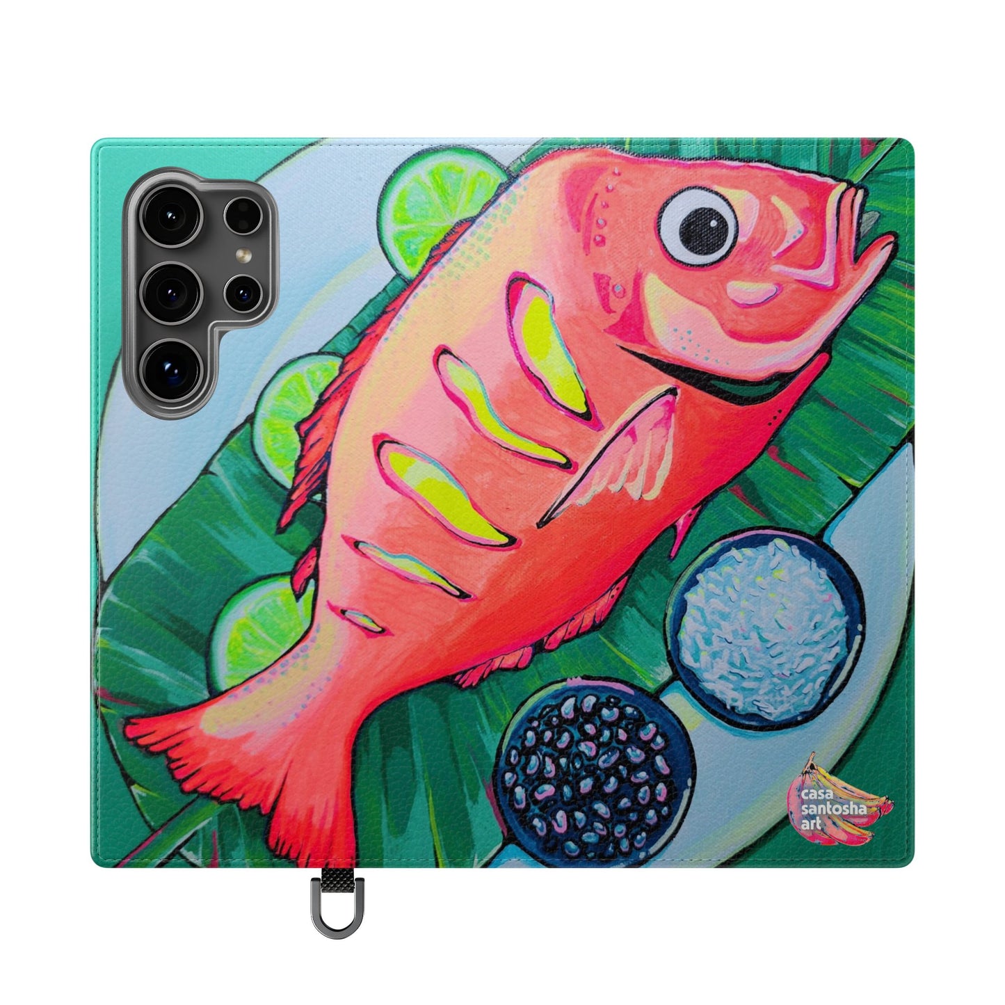 Neon Fried Fish Flip Phone Case – Wallet Cover with Card Slots
