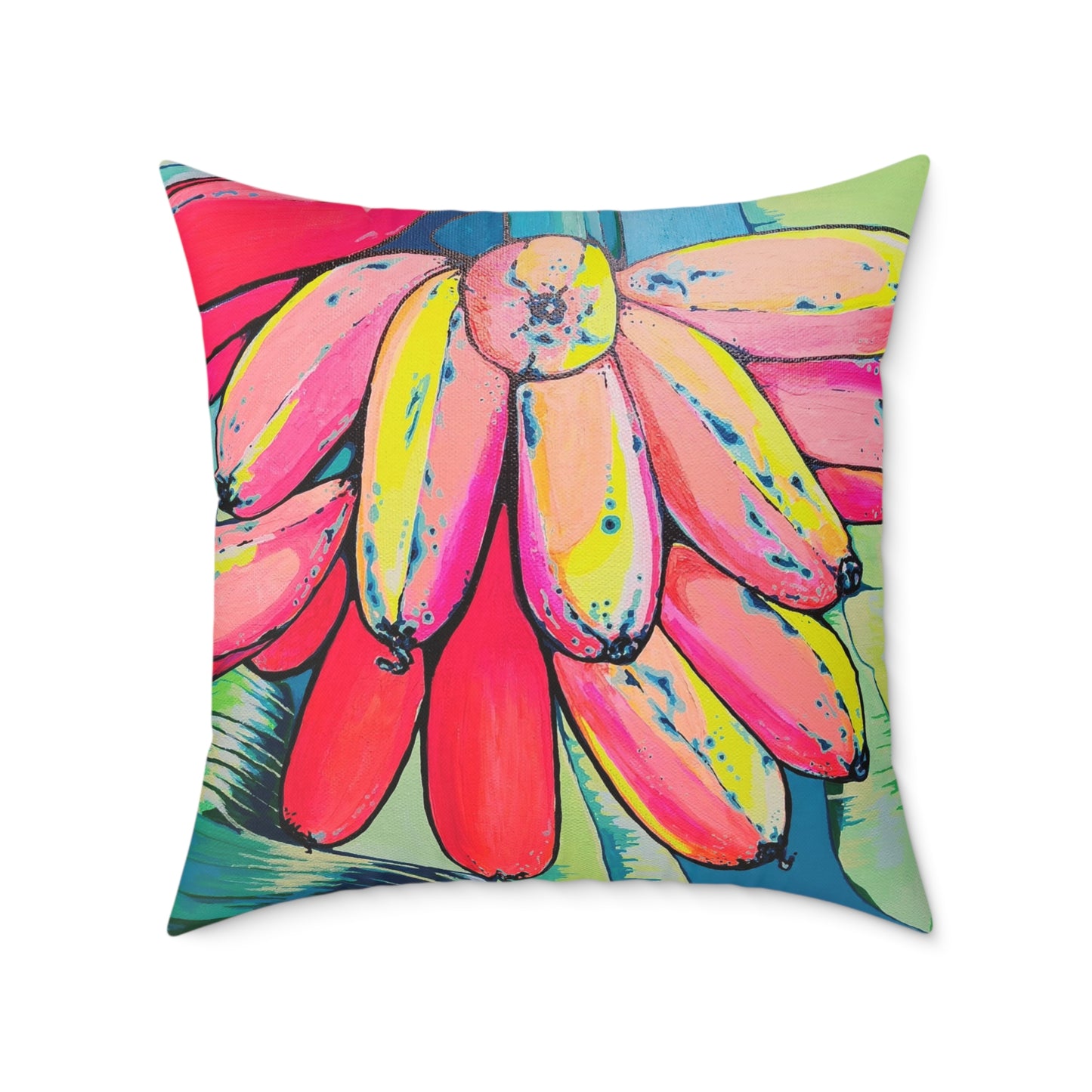 Neon Primitivo Bananas Art Canvas Decorative Pillow