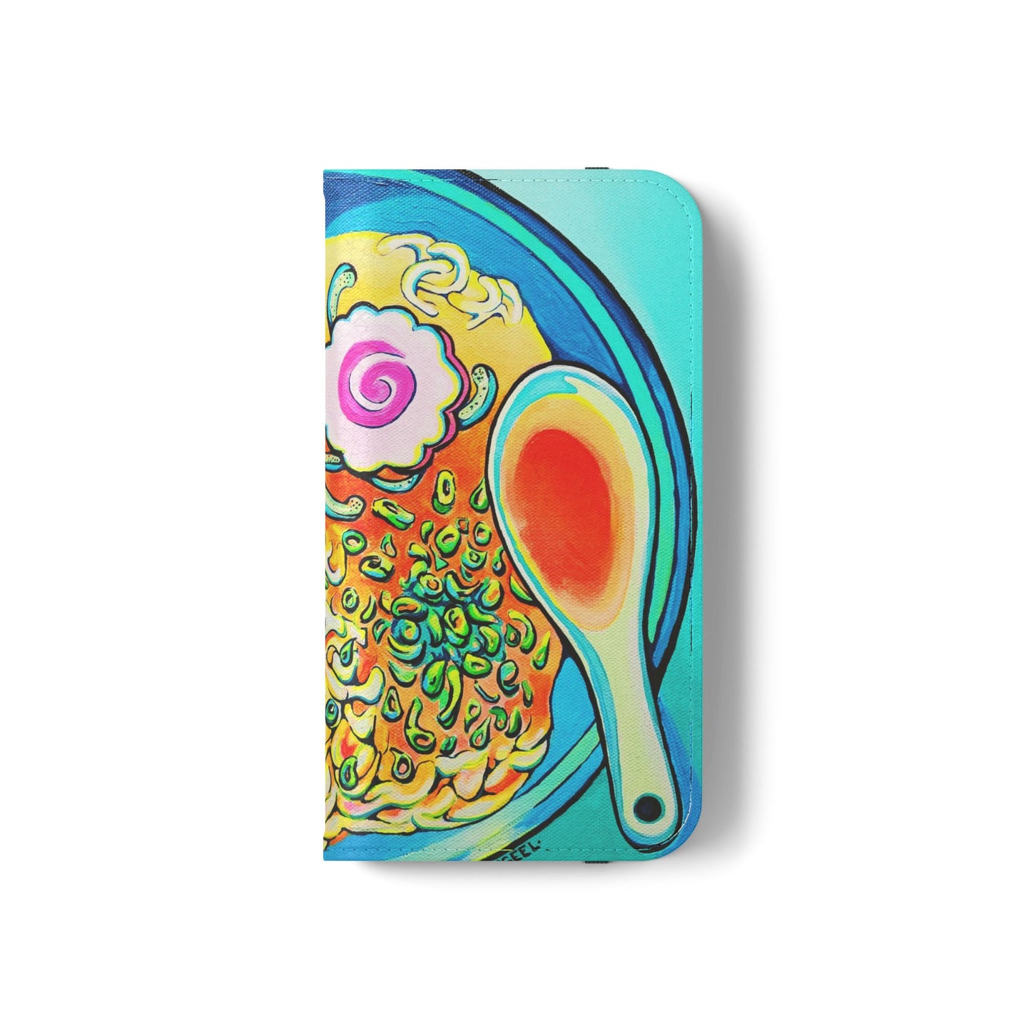 Neon Ramen Flip Phone Case – Wallet Cover with Card Slots