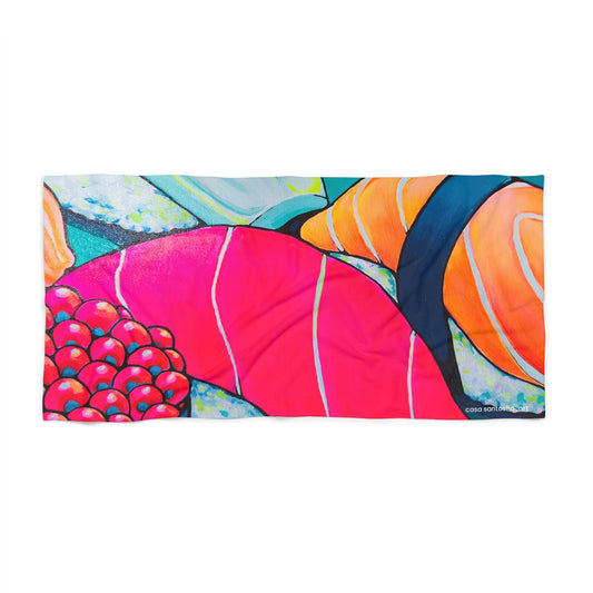 Neon Sushi Beach Towel for Summer Fun and Vacation Essentials