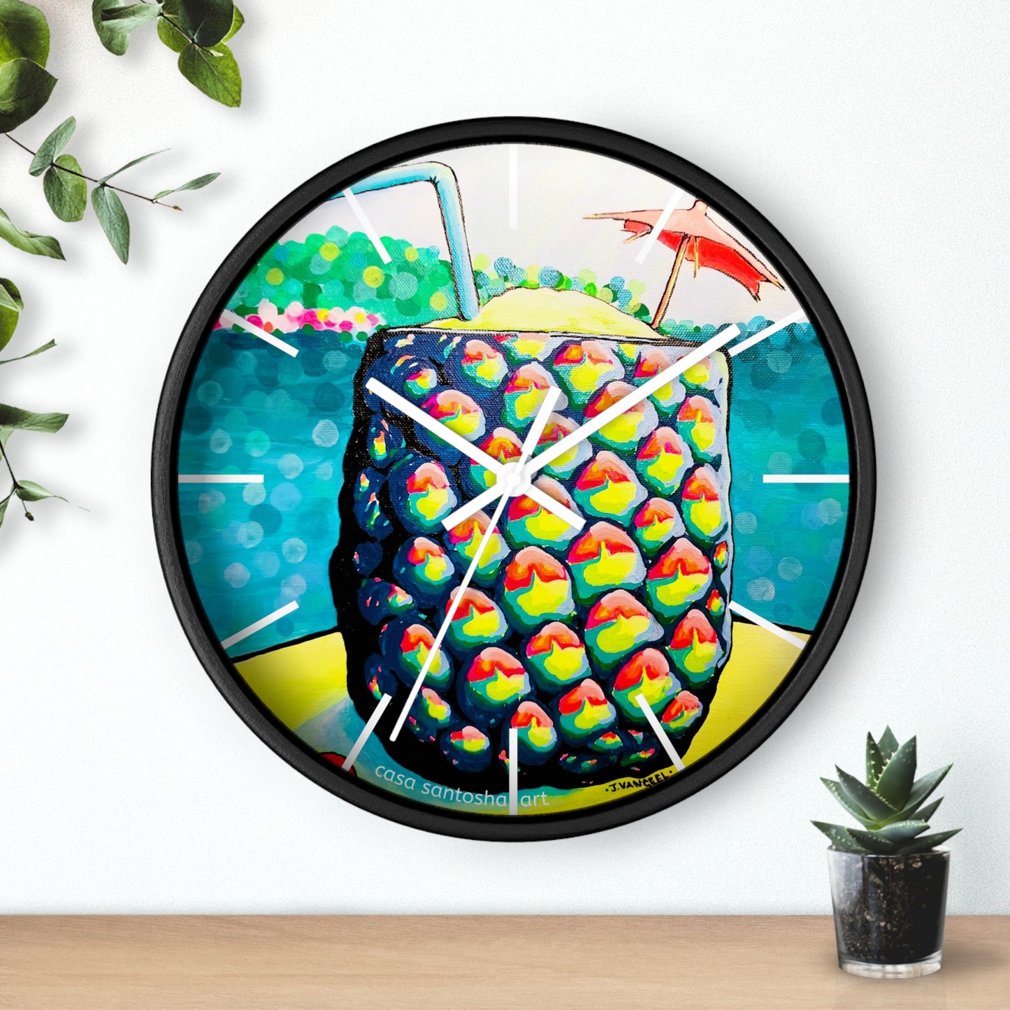 Neon Piña Colada Pop Art Wall Clock