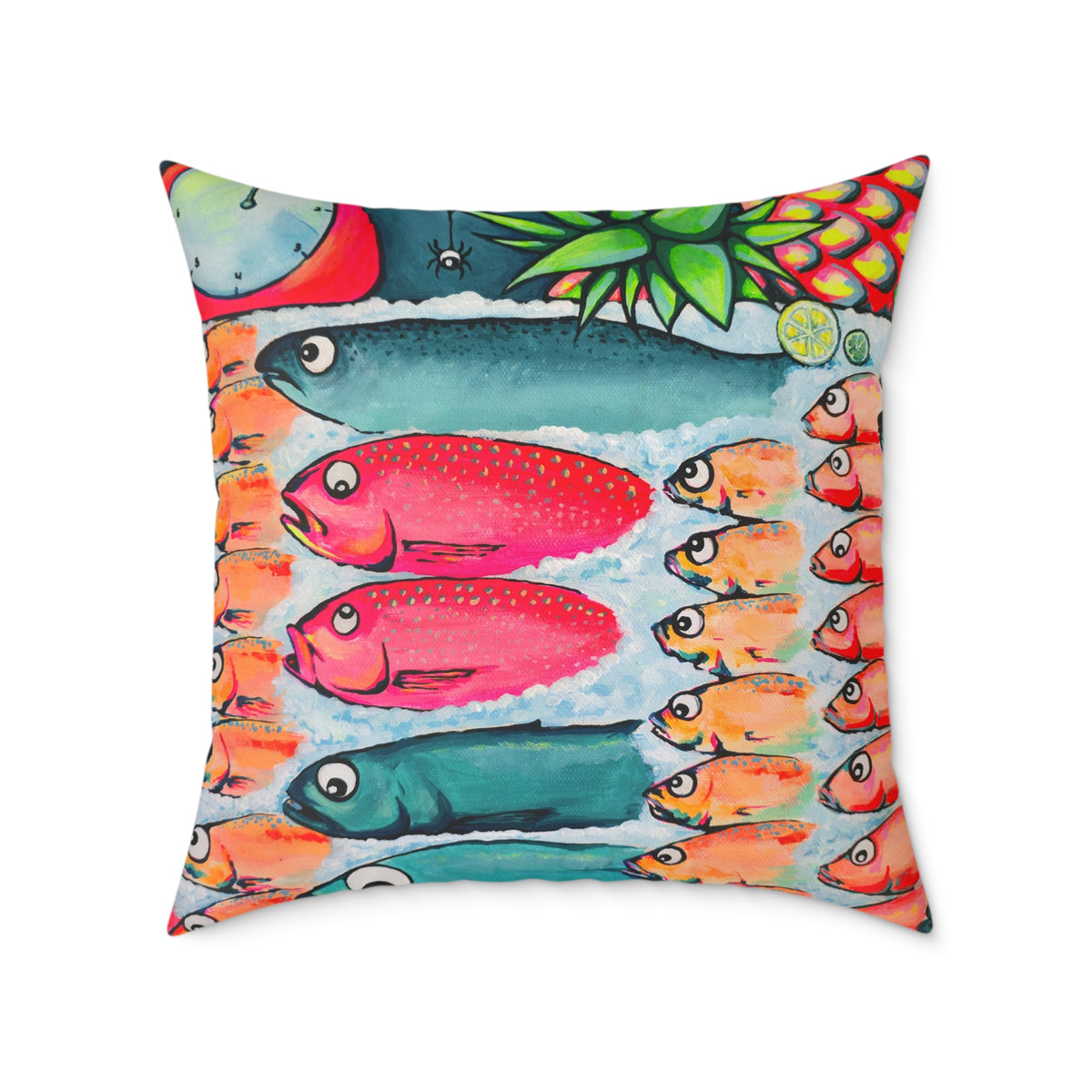 Neon Cabo Fish Market Art Canvas Decorative Pillow