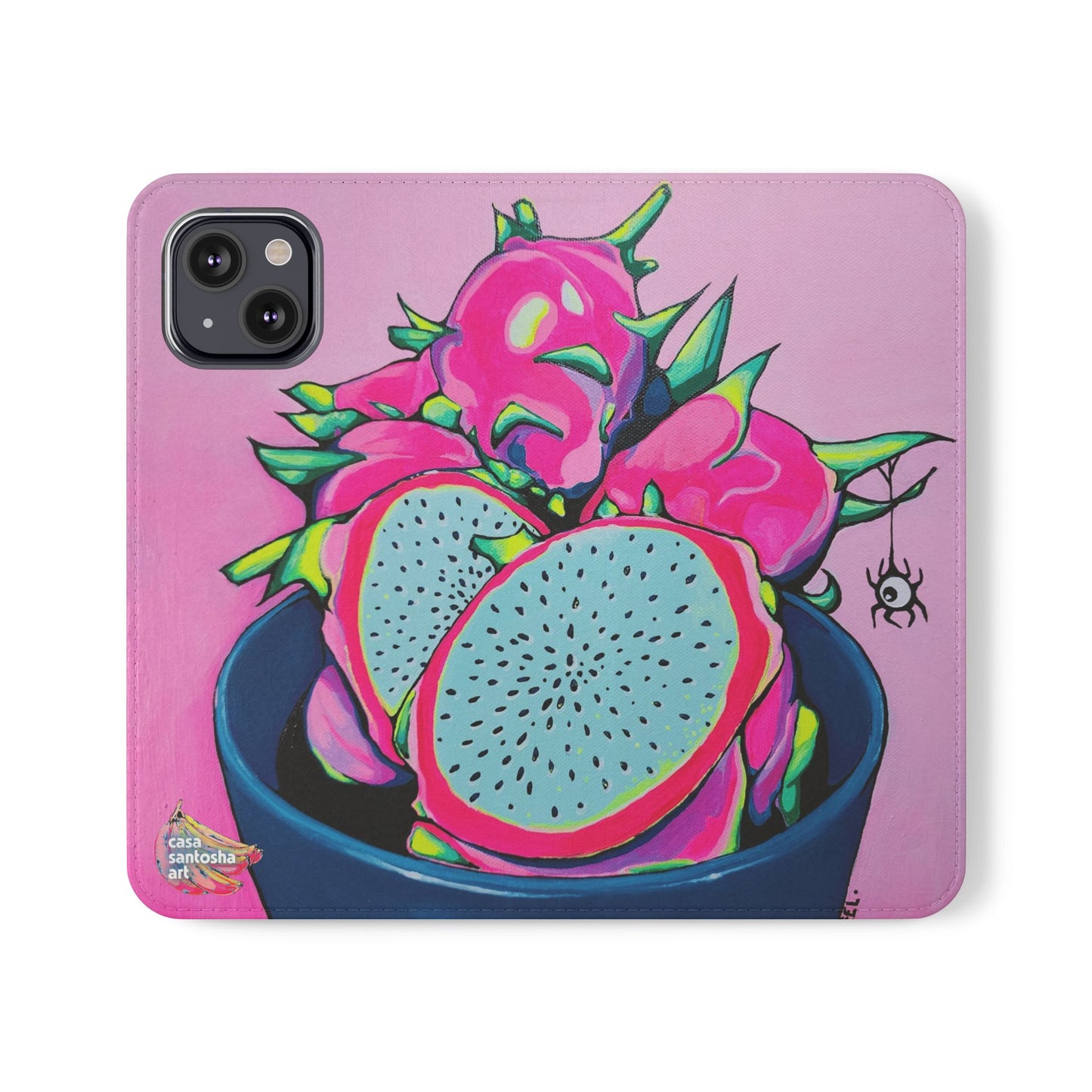 Neon Pink Dragon Fruit Flip Phone Case – Wallet Cover with Card Slots