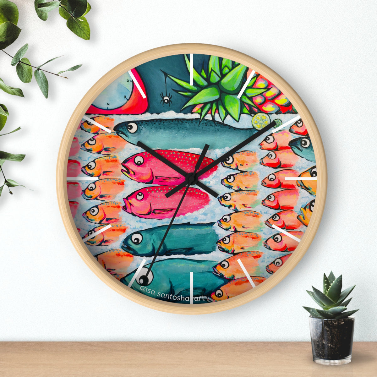 Neon Cabo Fish Market Pop Art Wall Clock