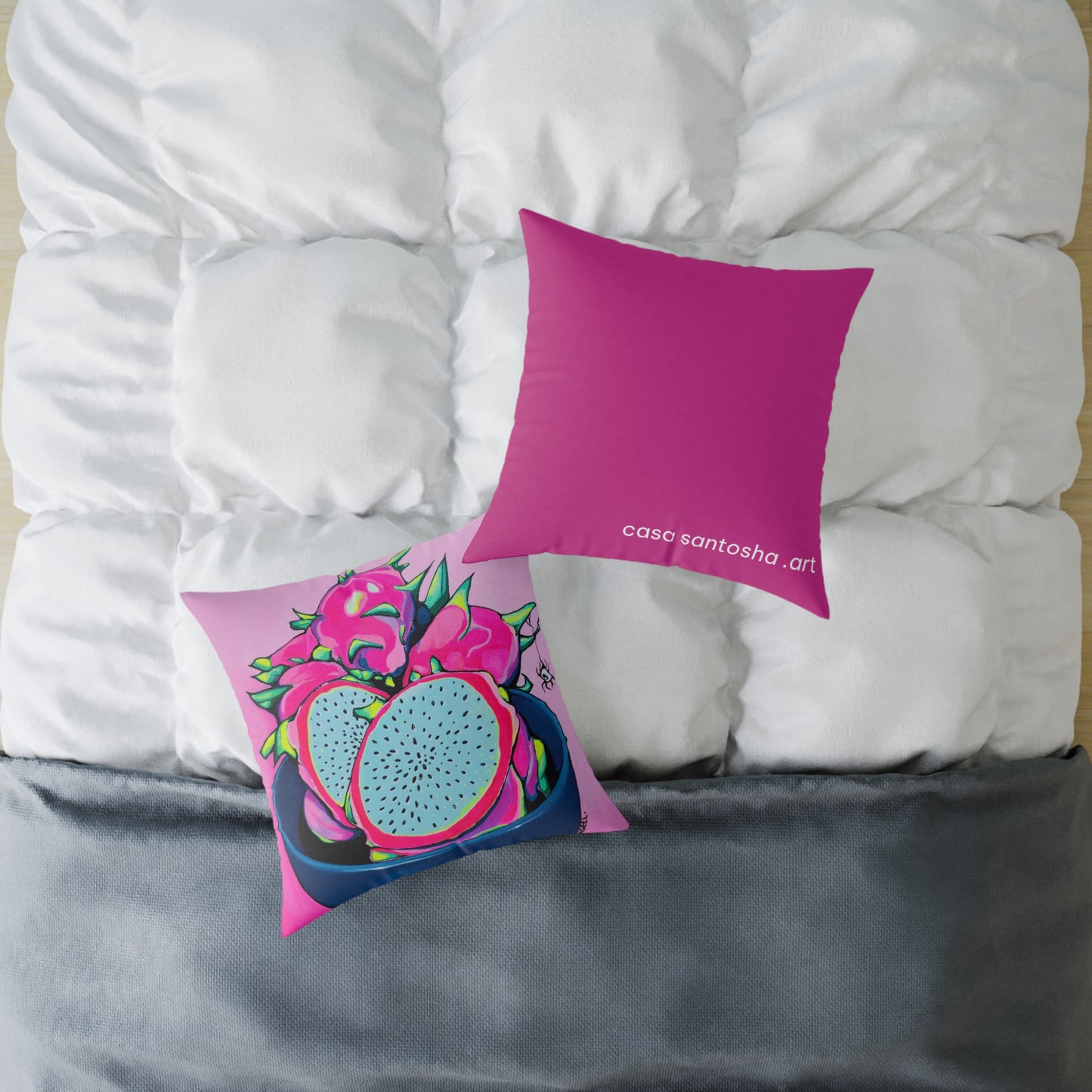 Neon Pink Dragon Fruit Art Canvas Decorative Pillow