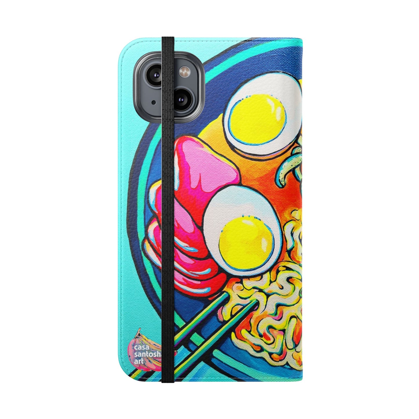 Neon Ramen Flip Phone Case – Wallet Cover with Card Slots