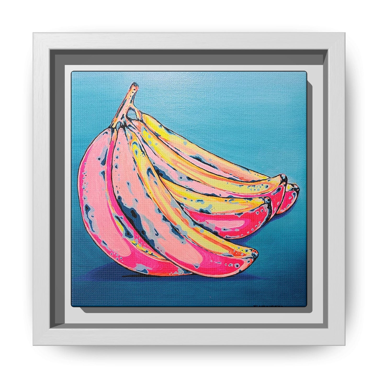 Framed Neon Bananas Canvas Print