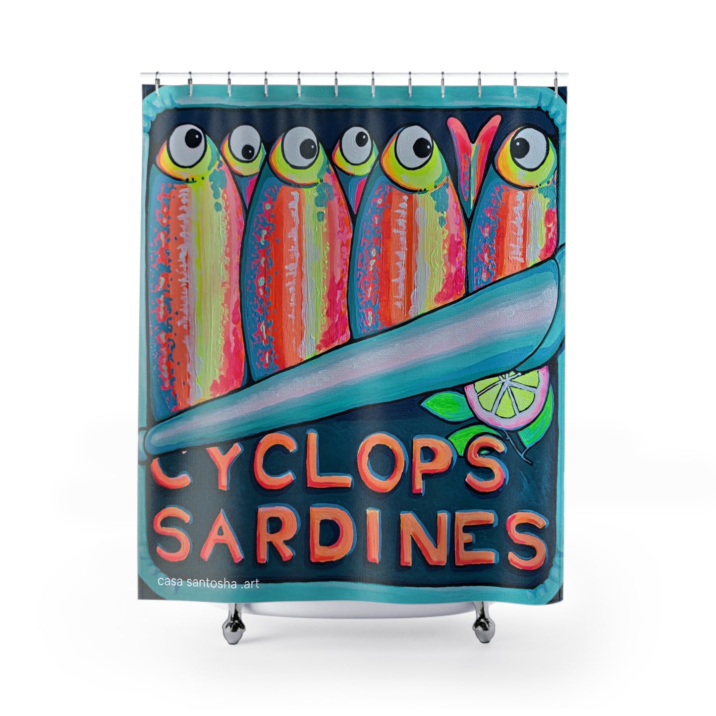 Neon Sardines Pop Art Shower Curtain